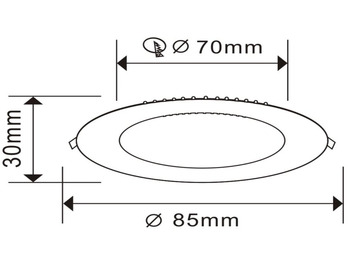 Entreprenadutrustning Unused LED Panel Recessed 5W - LED SMD - Round - 3000K (warm white) - 400 Lumens - AC220-240V - IP20 - Lifetime: 30,000 hours - Driver included - Dimensions: 85mm x 20mm - Mounting diameter: 70mm - Be: bild 3