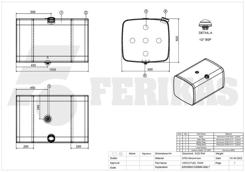 Ny Bränsletank för Lastbil Iveco New aluminum fuel tank 400L: bild 8